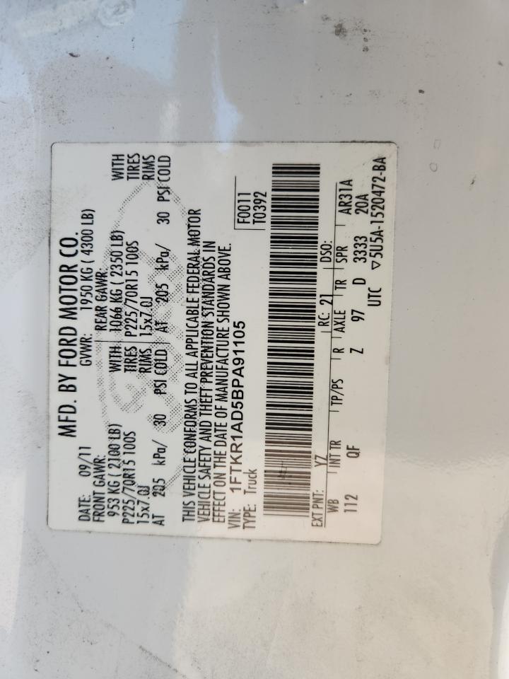 2011 Ford Ranger VIN: 1FTKR1AD5BPA91105 Lot: 92148875