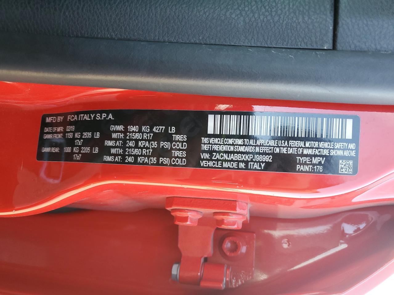 2019 Jeep Renegade Latitude VIN: ZACNJABBXKPJ98992 Lot: 92932615