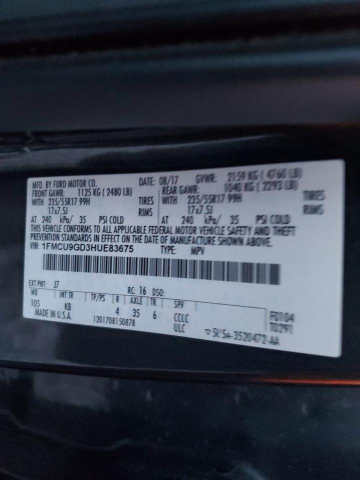 2017 Ford Escape Se VIN: 1FMCU9GD3HUE83675 Lot: 92146835