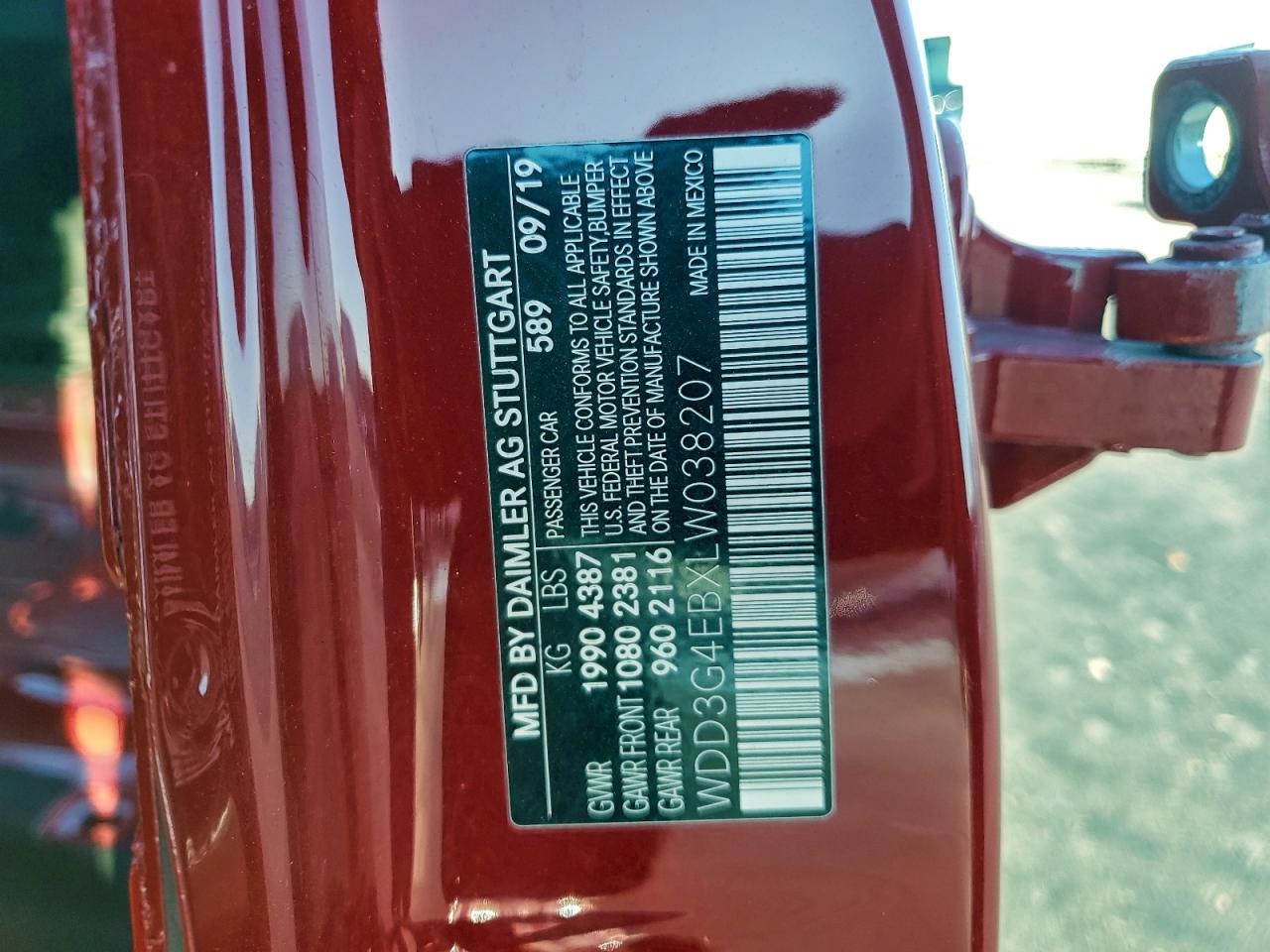 2020 Mercedes-Benz A 220 VIN: WDD3G4EBXLW038207 Lot: 93431425