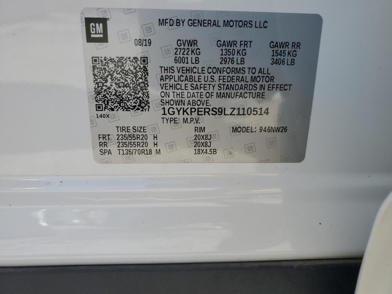 2020 Cadillac Xt6 Platinum Premium Luxury VIN: 1GYKPERS9LZ110514 Lot: 93075935