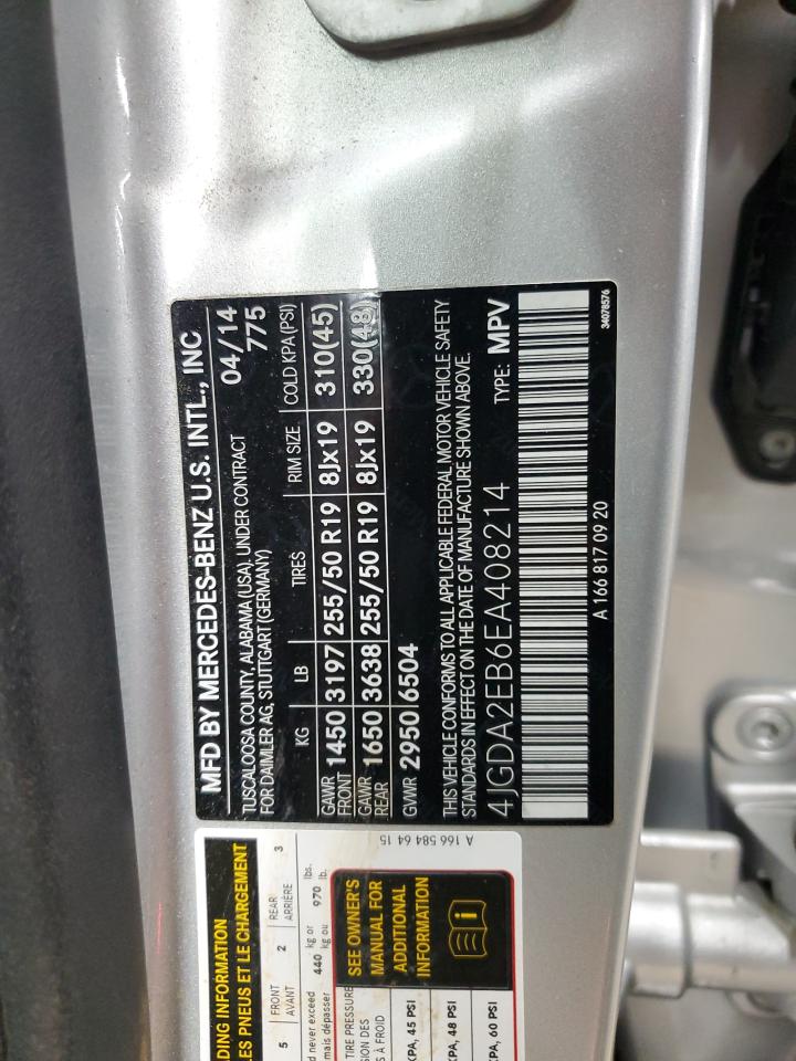 2014 Mercedes-Benz Ml 350 Bluetec VIN: 4JGDA2EB6EA408214 Lot: 90987825