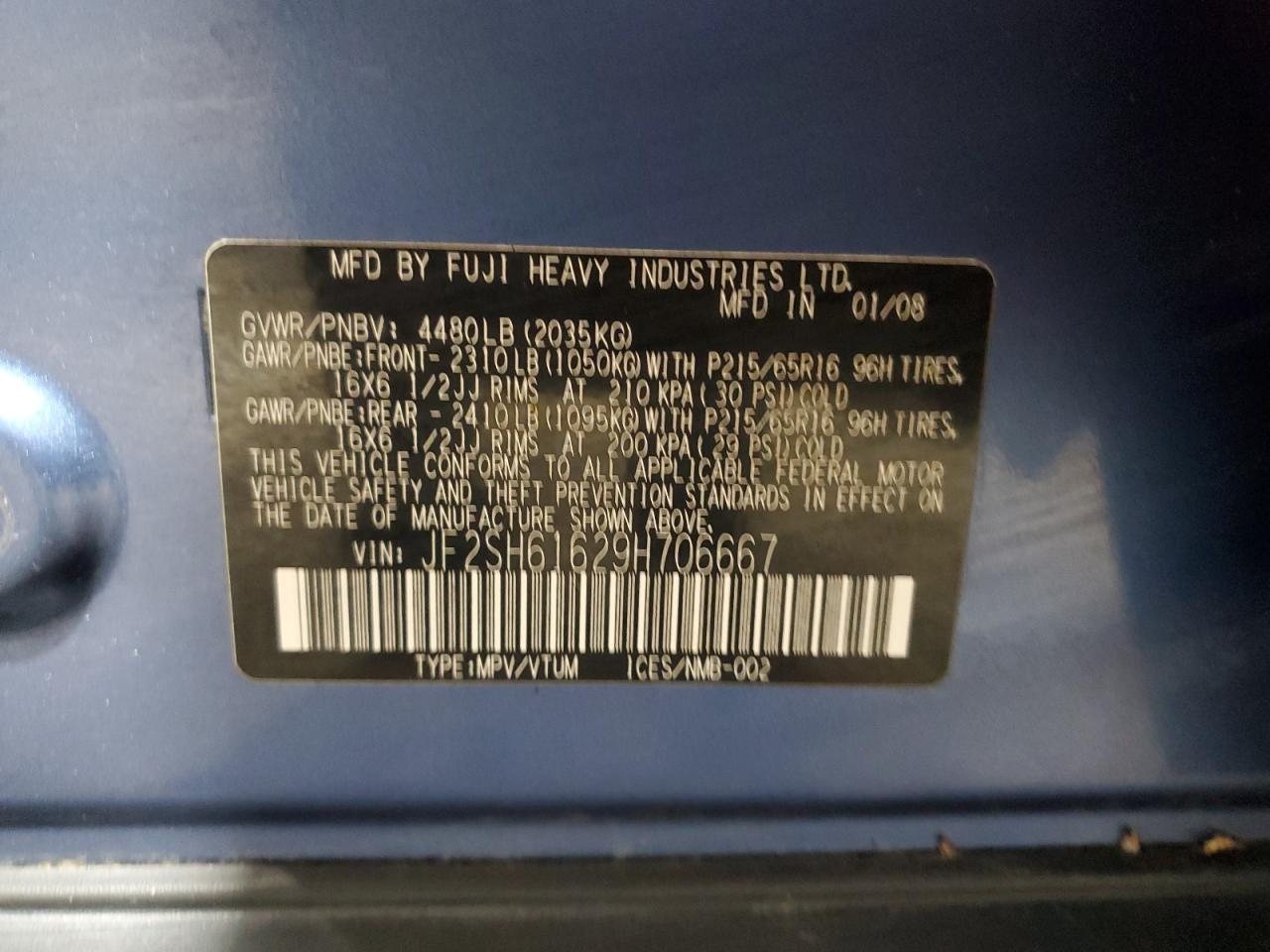 2009 Subaru Forester 2.5X VIN: JF2SH61629H706667 Lot: 93525035