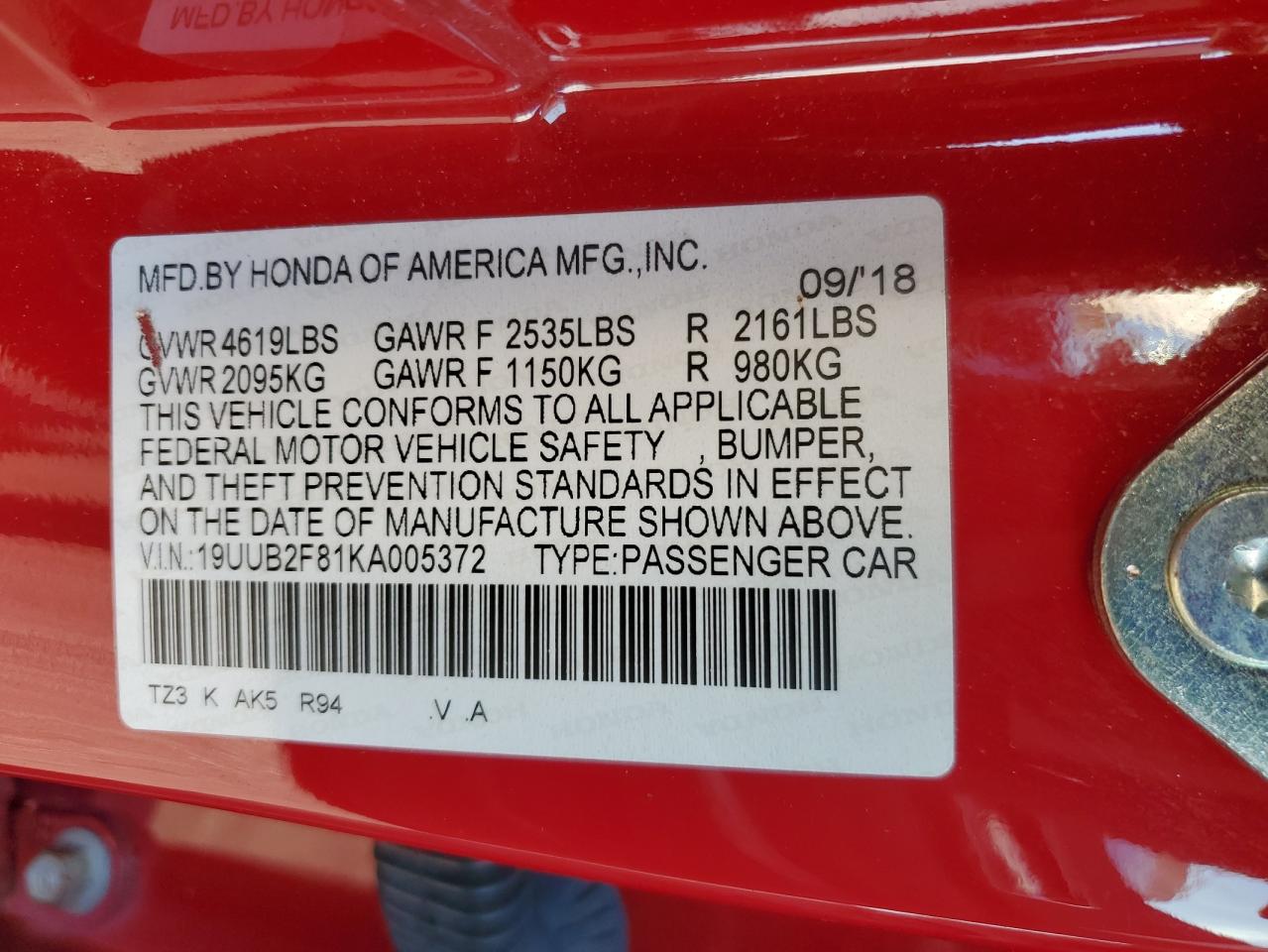 2019 Acura Tlx Advance VIN: 19UUB2F81KA005372 Lot: 93500805