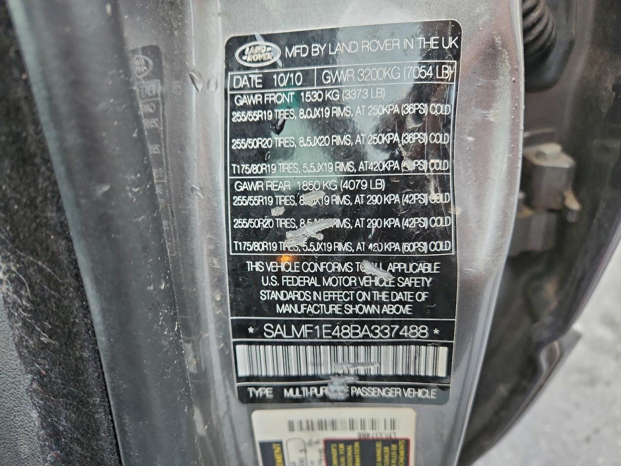 2011 Land Rover Range Rover Hse Luxury VIN: SALMF1E48BA337488 Lot: 93394665