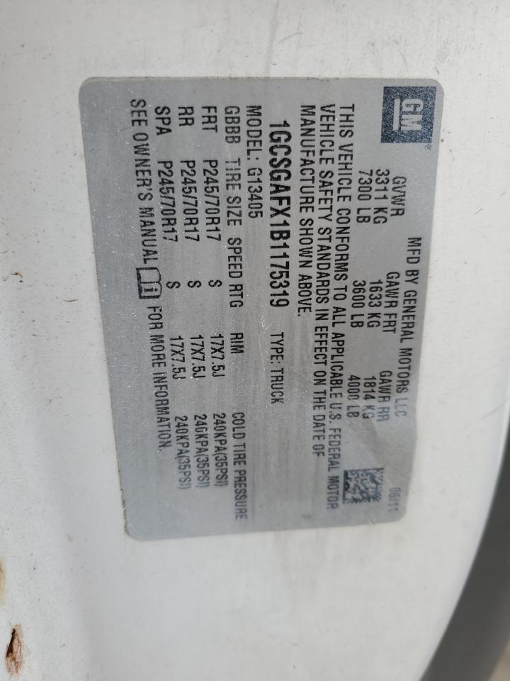 2011 Chevrolet Express Delivery Van VIN: 1GCSGAFX1B1175319 Lot: 92443895