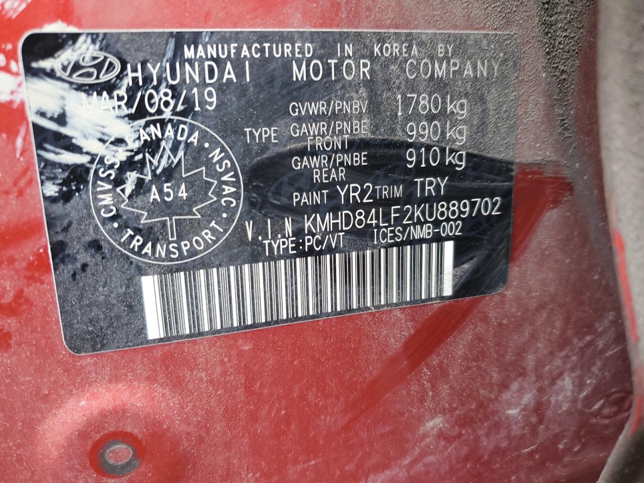 2019 Hyundai Elantra Sel VIN: KMHD84LF2KU889702 Lot: 92068435