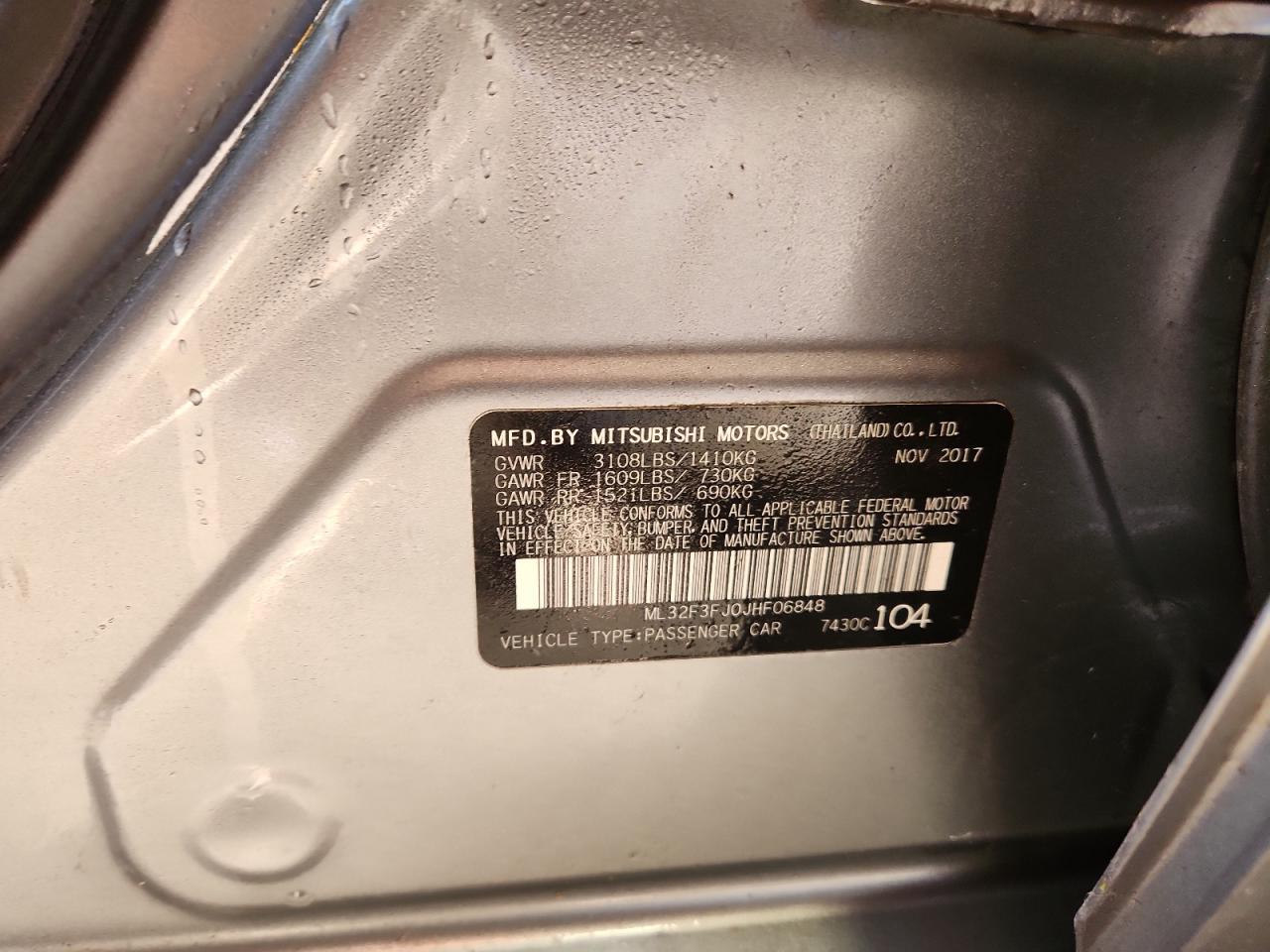 2018 Mitsubishi Mirage G4 Es VIN: ML32F3FJ0JHF06848 Lot: 92501255