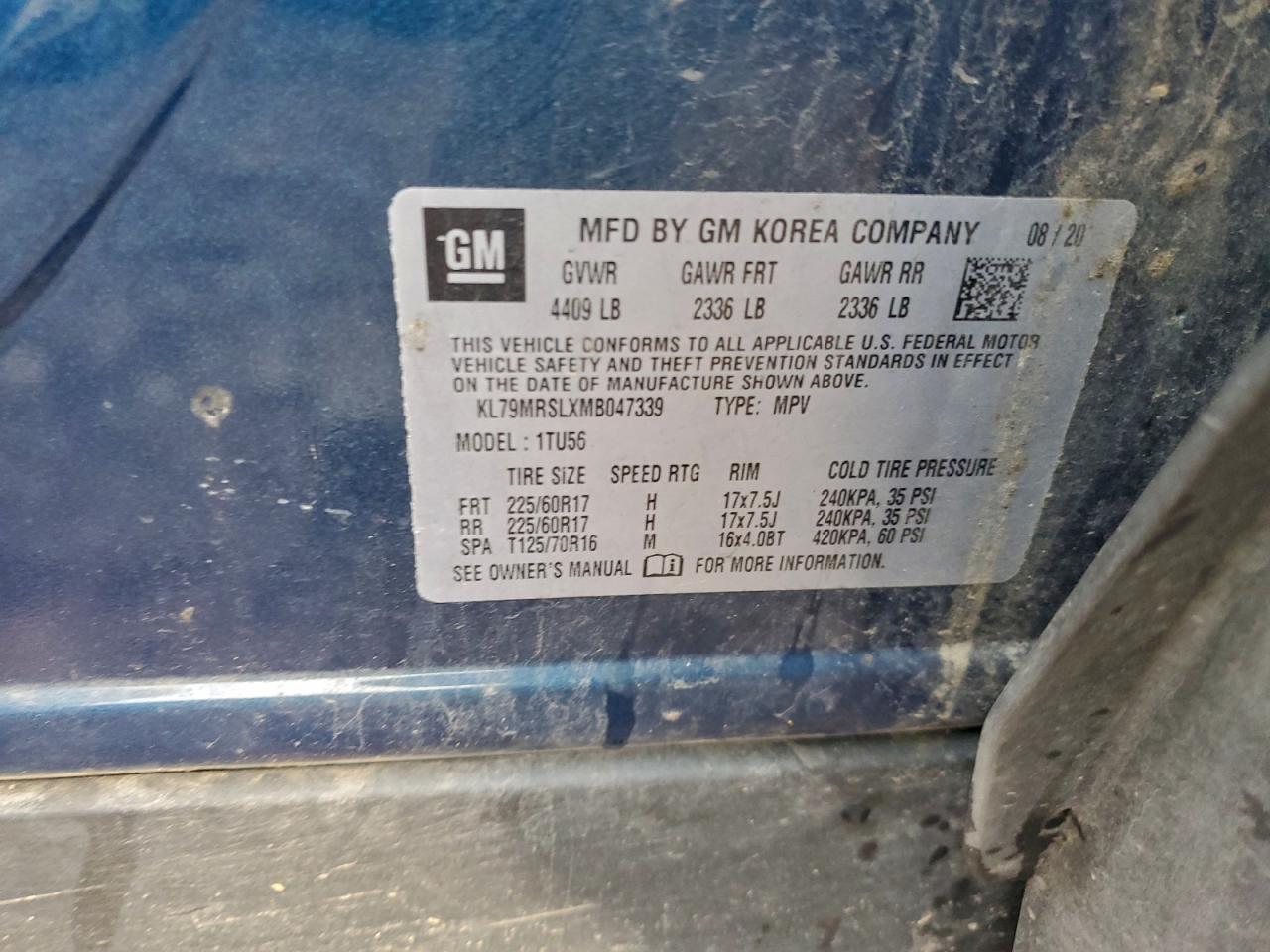 2021 Chevrolet Trailblazer Lt VIN: KL79MRSLXMB047339 Lot: 94176765