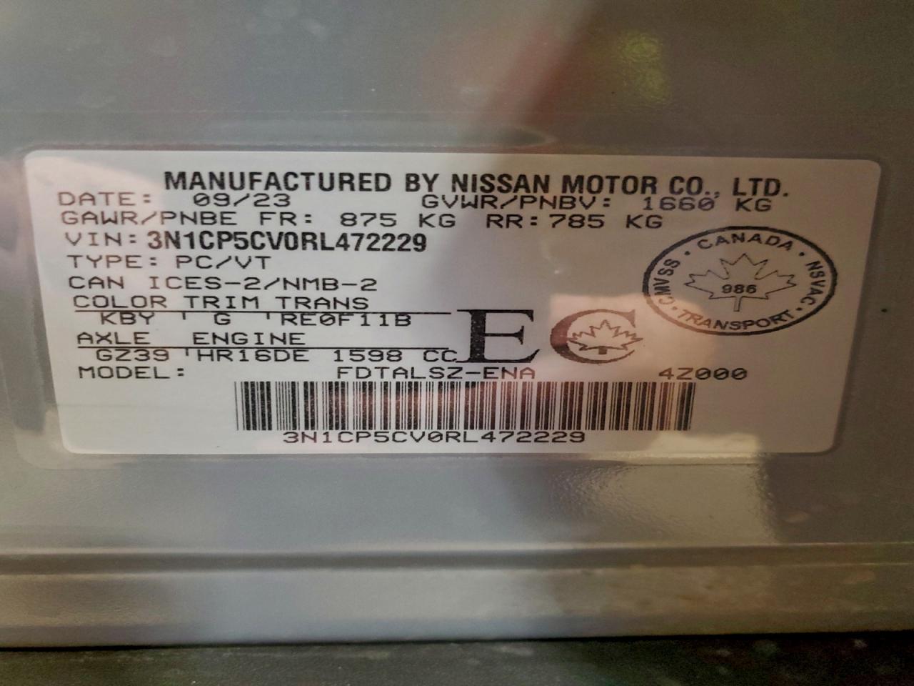 2024 Nissan Kicks Sv VIN: 3N1CP5CV0RL472229 Lot: 94701245