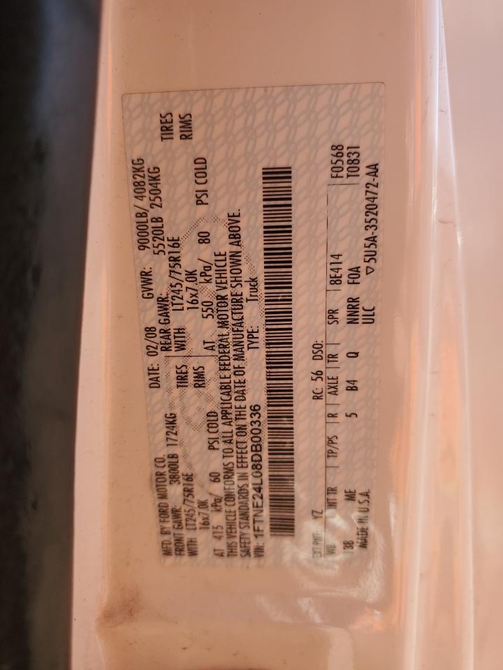 2008 Ford Econoline E250 Van VIN: 1FTNE24L08DB00336 Lot: 90331575