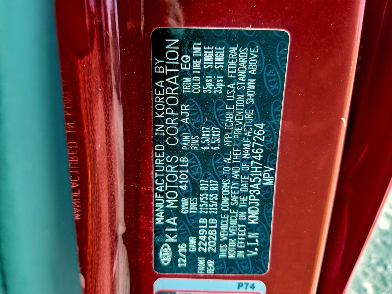 2017 Kia Soul + VIN: KNDJP3A51H7467264 Lot: 94346715