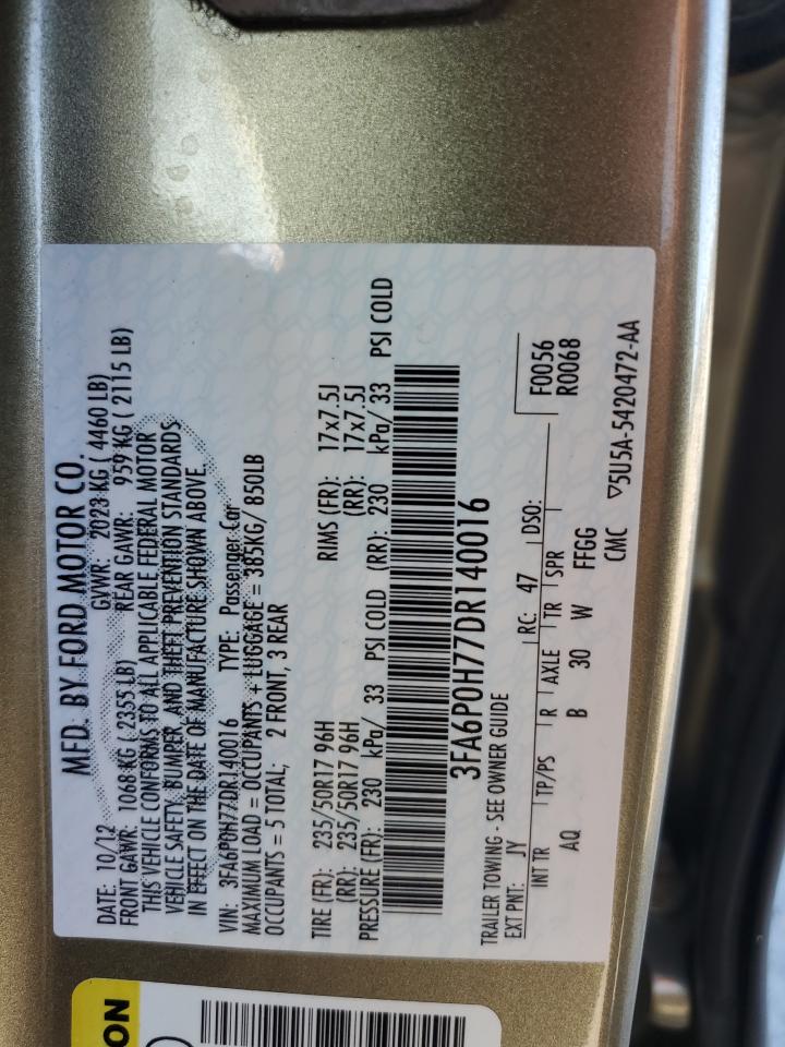 2013 Ford Fusion Se VIN: 3FA6P0H77DR140016 Lot: 90978295