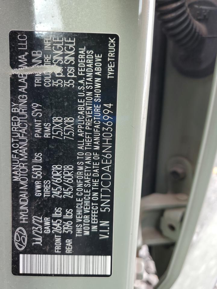 2022 Hyundai Santa Cruz Sel VIN: 5NTJCDAE6NH036994 Lot: 89890455