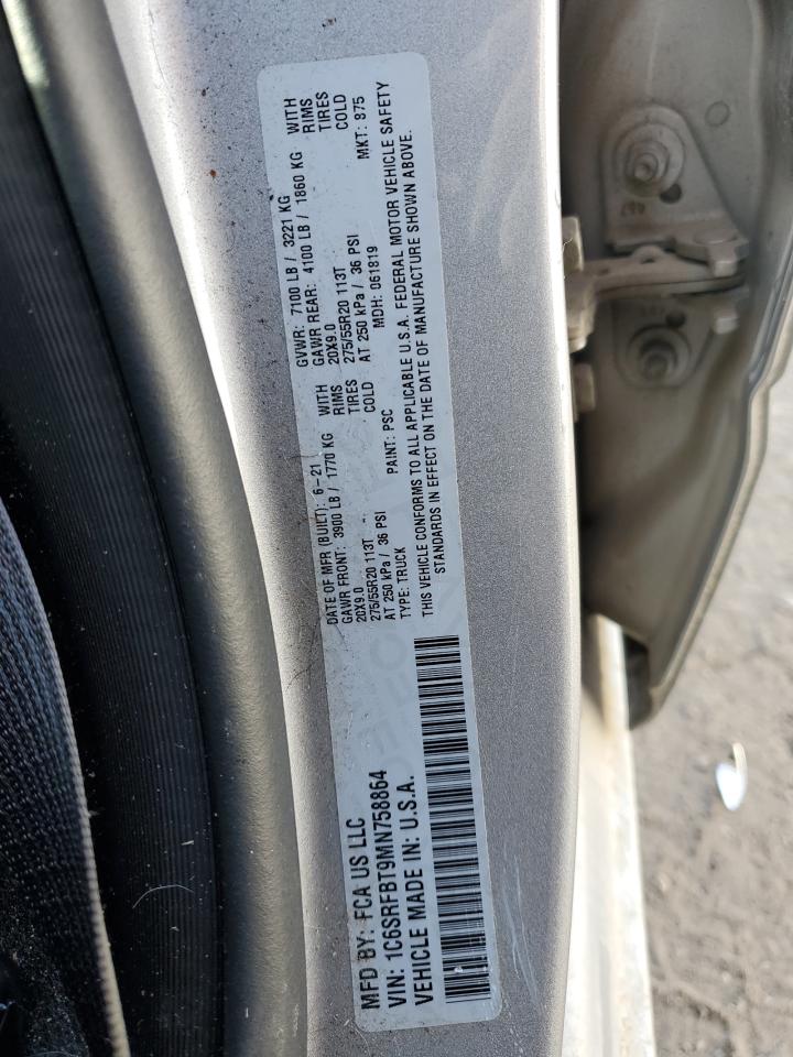 2021 Ram 1500 Big Horn/Lone Star VIN: 1C6SRFBT9MN758864 Lot: 92444095