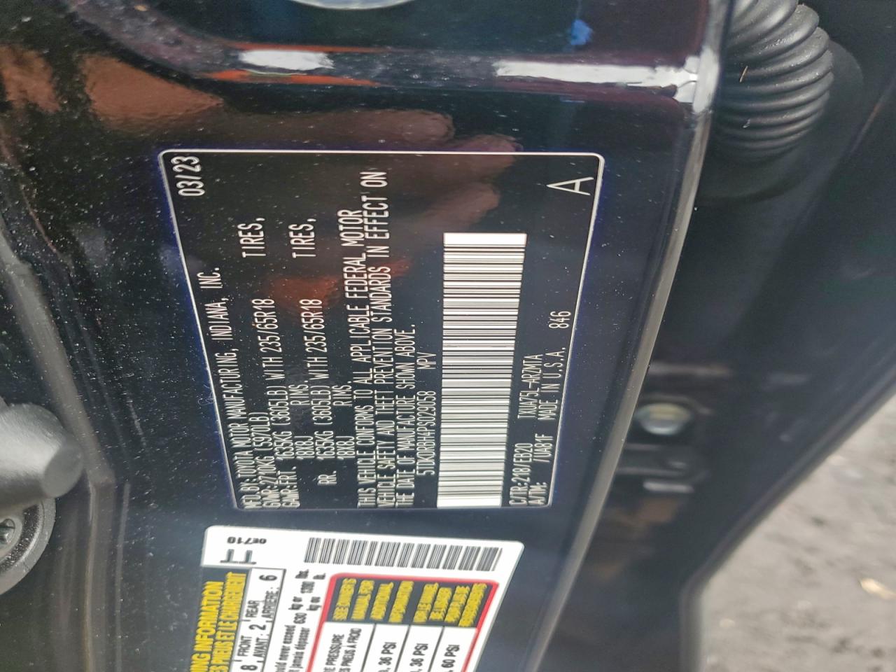 2023 Toyota Highlander L VIN: 5TDKDRBH4PS029058 Lot: 94291865