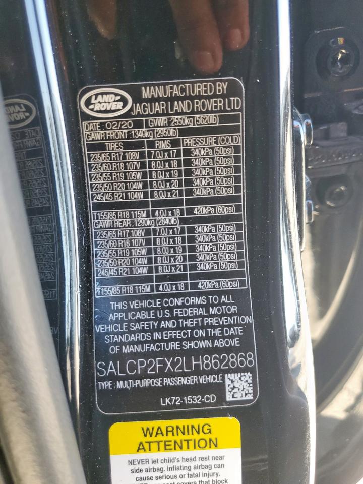 2020 Land Rover Discovery Sport Se VIN: SALCP2FX2LH862868 Lot: 91728245