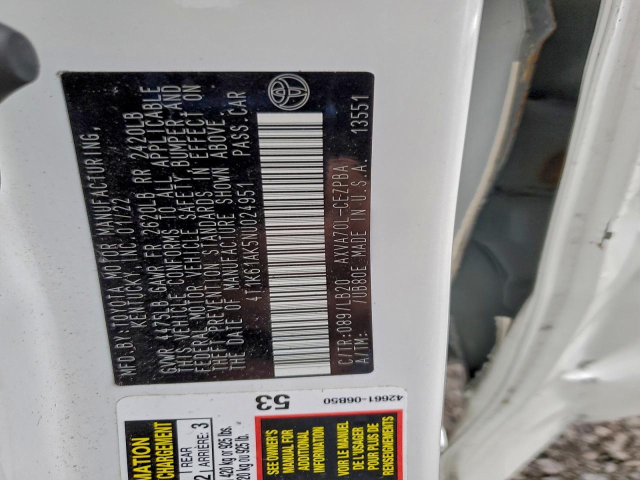 2022 Toyota Camry Xse VIN: 4T1K61AK5NU024951 Lot: 94589175