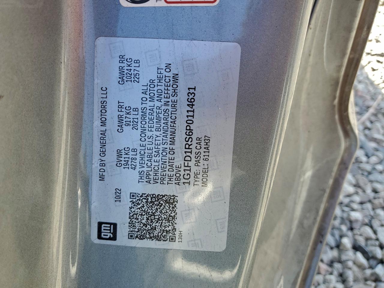 2023 Chevrolet Camaro Lt VIN: 1G1FD1RS6P0114631 Lot: 93929515