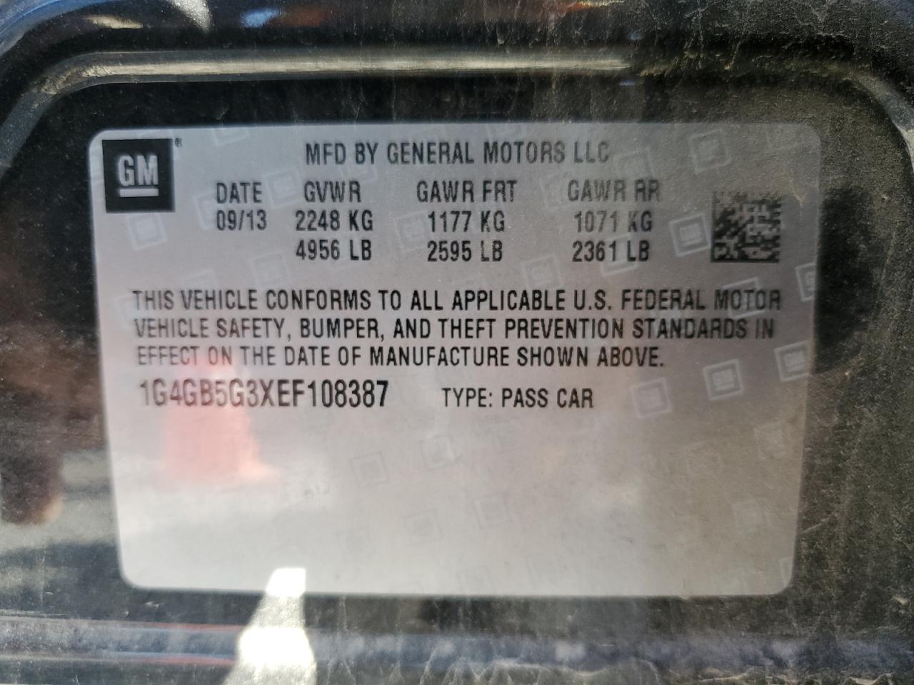 2014 Buick Lacrosse VIN: 1G4GB5G3XEF108387 Lot: 91053125