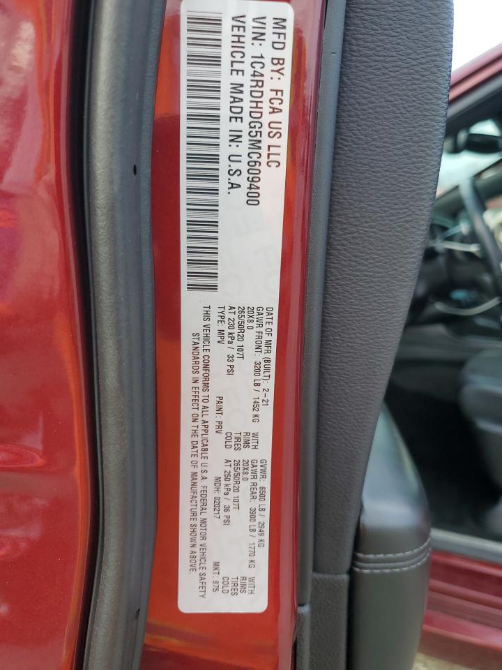 2021 Dodge Durango Gt VIN: 1C4RDHDG5MC609400 Lot: 93489045