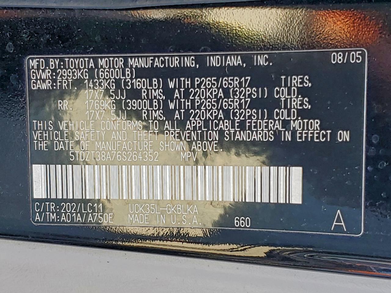 2006 Toyota Sequoia Limited VIN: 5TDZT38A76S264352 Lot: 94327455