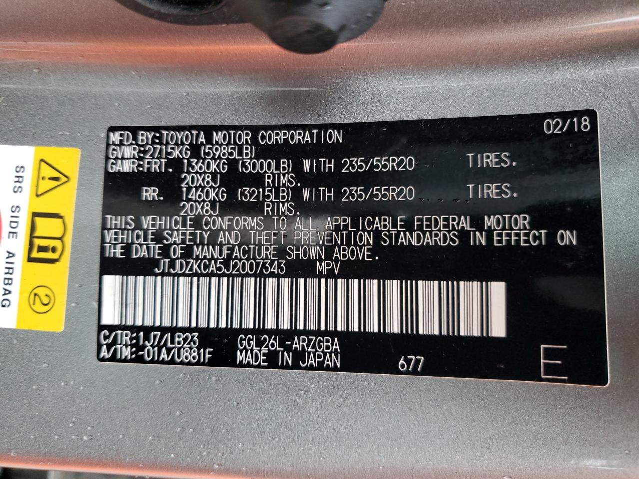 2018 Lexus Rx 350 L VIN: JTJDZKCA5J2007343 Lot: 91348405