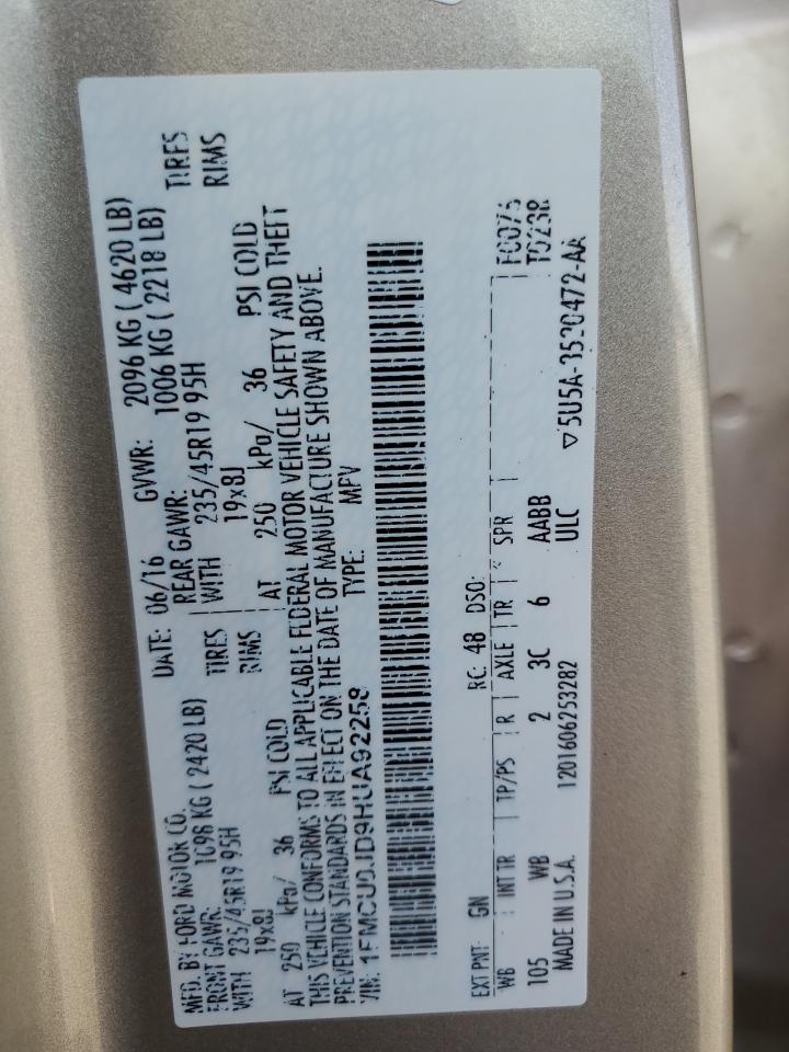 2017 Ford Escape Titanium VIN: 1FMCU0JD9HUA92258 Lot: 90240315