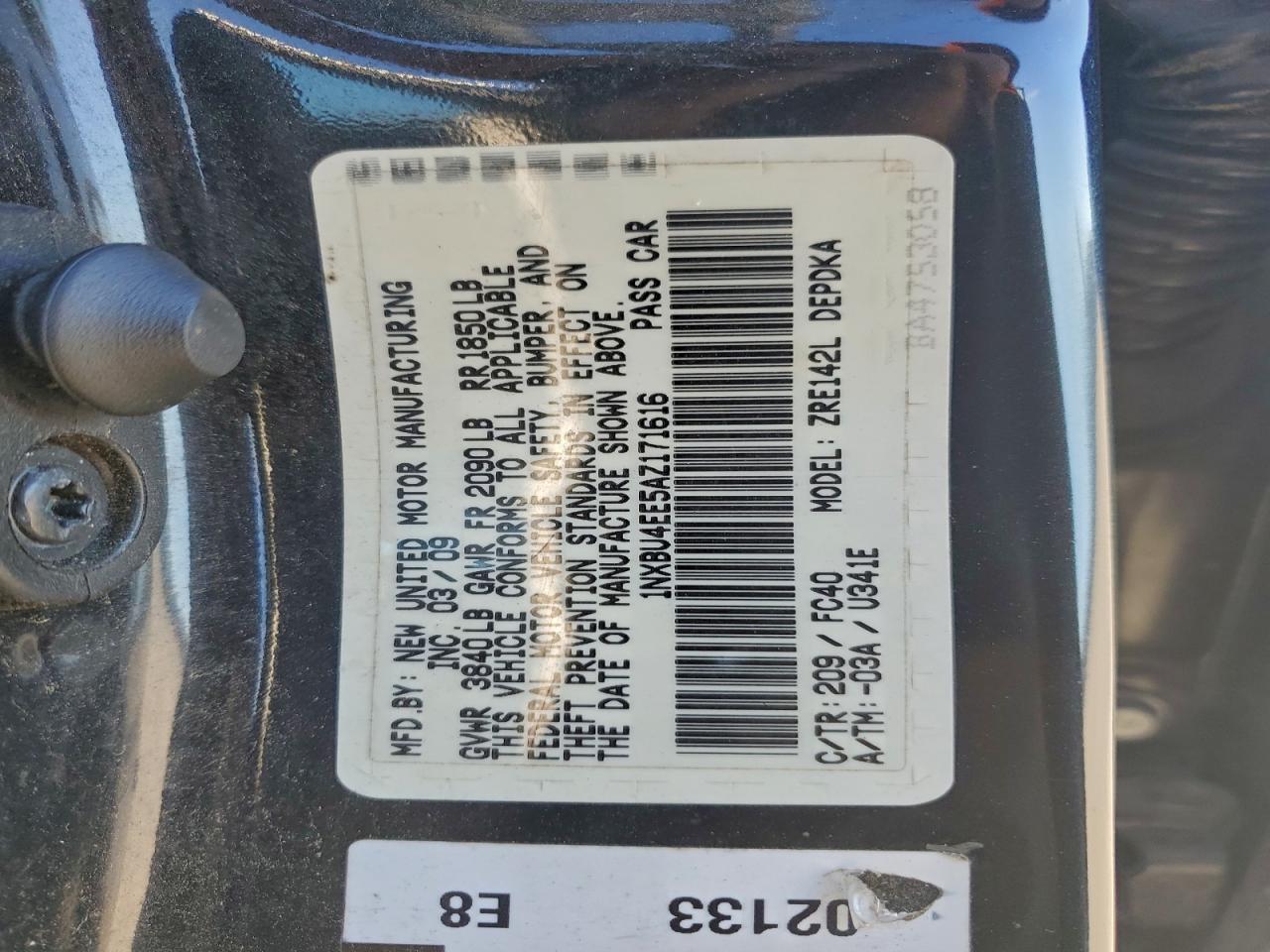 2010 Toyota Corolla Base VIN: 1NXBU4EE5AZ171616 Lot: 94134525