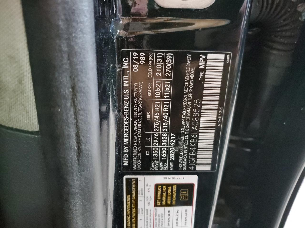 2020 Mercedes-Benz Gle 350 4Matic VIN: 4JGFB4KB6LA088525 Lot: 91456575