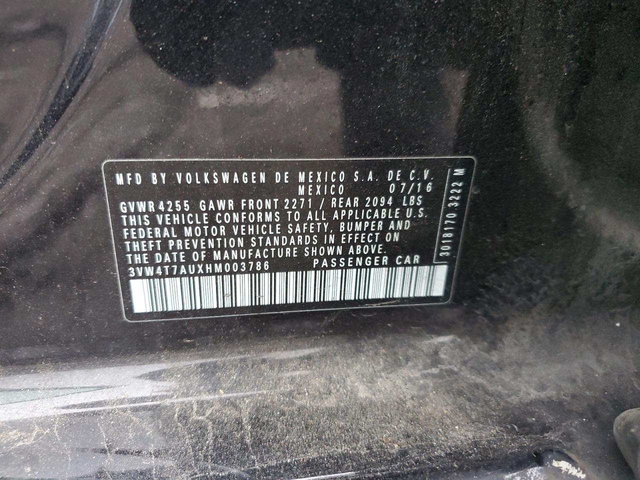 2017 Volkswagen Gti S VIN: 3VW4T7AUXHM003786 Lot: 92376285