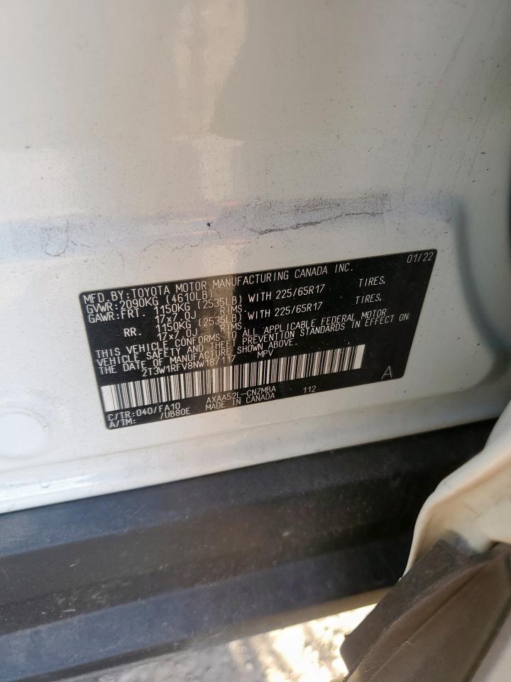 2022 Toyota Rav4 Xle VIN: 2T3W1RFV8NW187117 Lot: 92013685