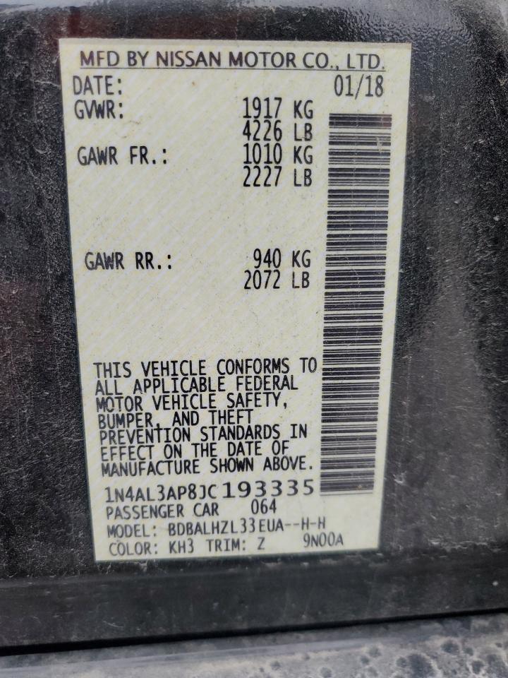 2018 Nissan Altima 2.5 VIN: 1N4AL3AP8JC193335 Lot: 92253625