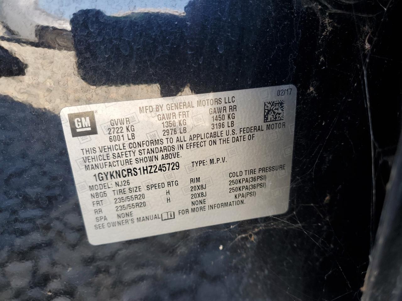 2017 Cadillac Xt5 Premium Luxury VIN: 1GYKNCRS1HZ245729 Lot: 91623585