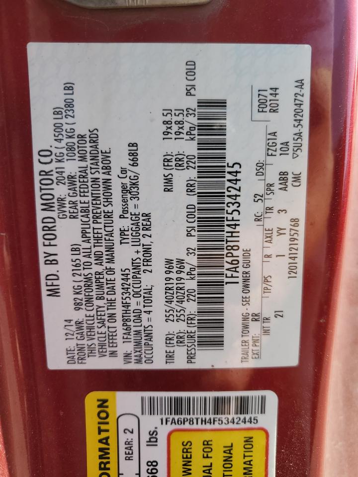 2015 Ford Mustang VIN: 1FA6P8TH4F5342445 Lot: 91120875