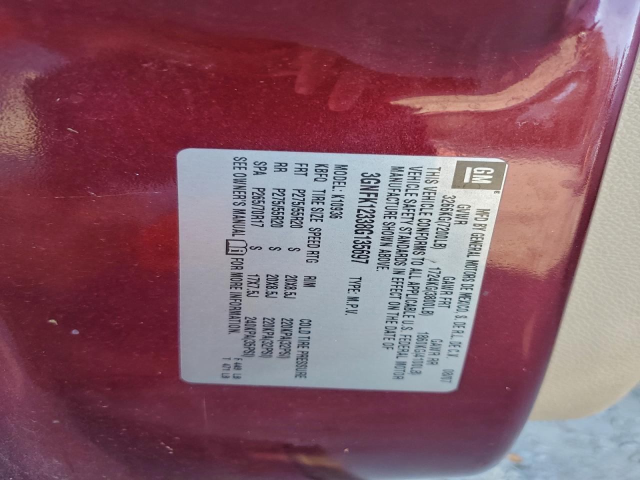 2008 Chevrolet Avalanche K1500 VIN: 3GNFK12338G135697 Lot: 94160225