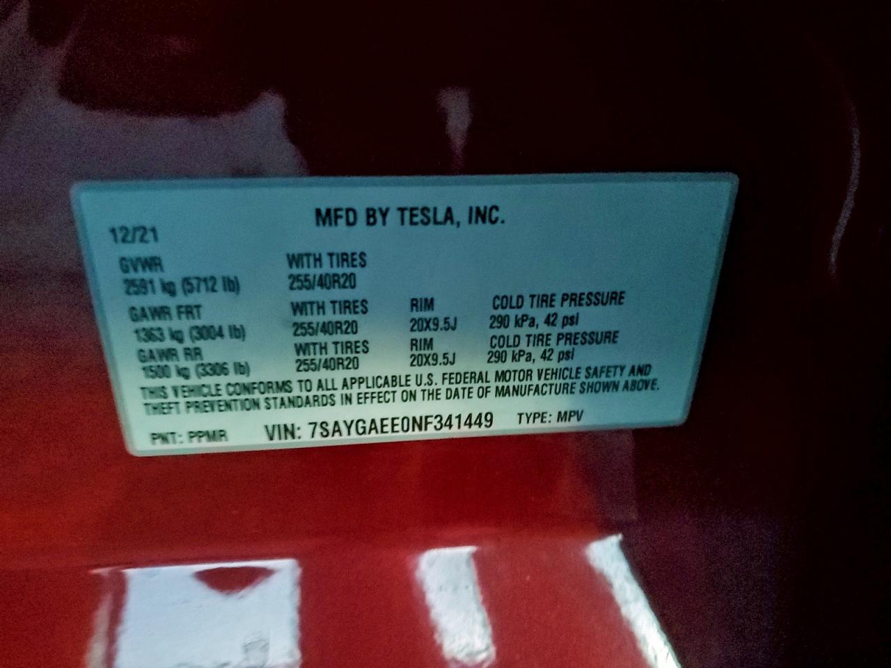 2022 Tesla Model Y VIN: 7SAYGAEE0NF341449 Lot: 94812605