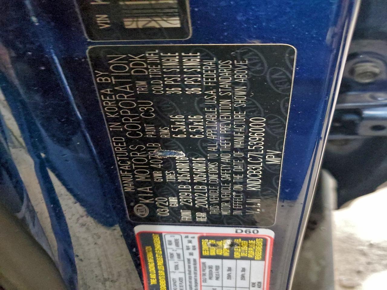 2020 Kia Niro Lx VIN: KNDCB3LC7L5396000 Lot: 93771485