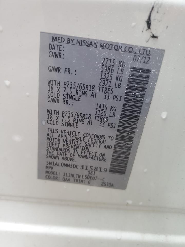 2013 Infiniti Jx35 VIN: 5N1AL0MM3DC315819 Lot: 92457495