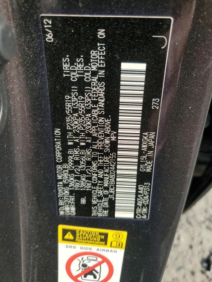 2013 Lexus Rx 450H VIN: JTJBC1BA8D2442155 Lot: 93472935