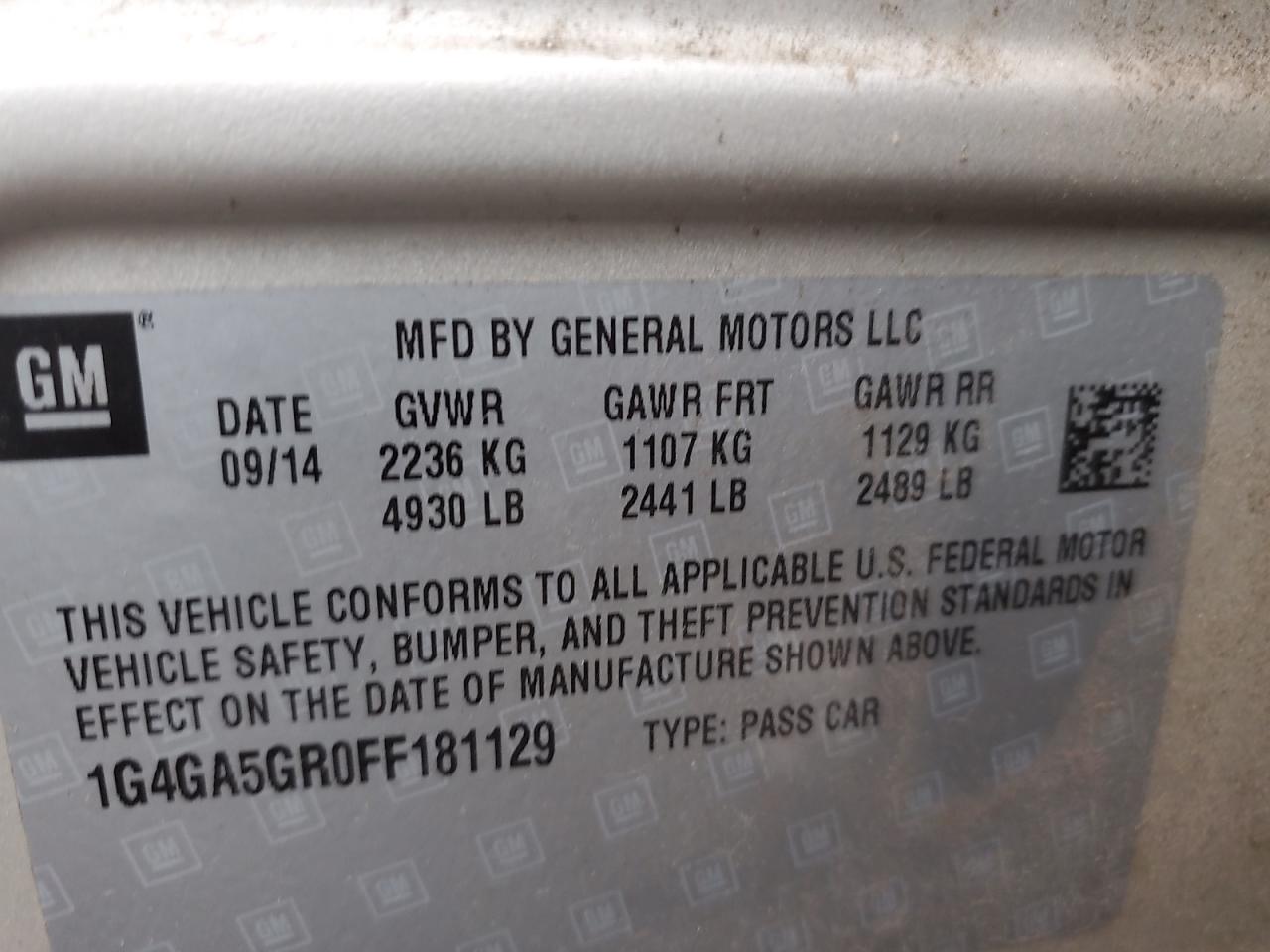 2015 Buick Lacrosse VIN: 1G4GA5GR0FF181129 Lot: 92353245