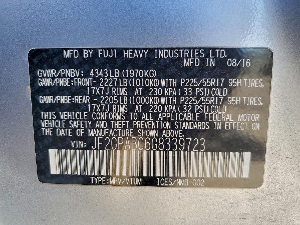 2016 Subaru Crosstrek Premium VIN: JF2GPABC6G8339723 Lot: 92470435