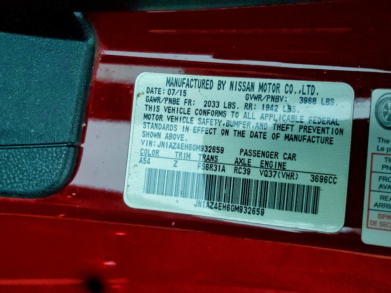 2016 Nissan 370Z Base VIN: JN1AZ4EH6GM932659 Lot: 93989935