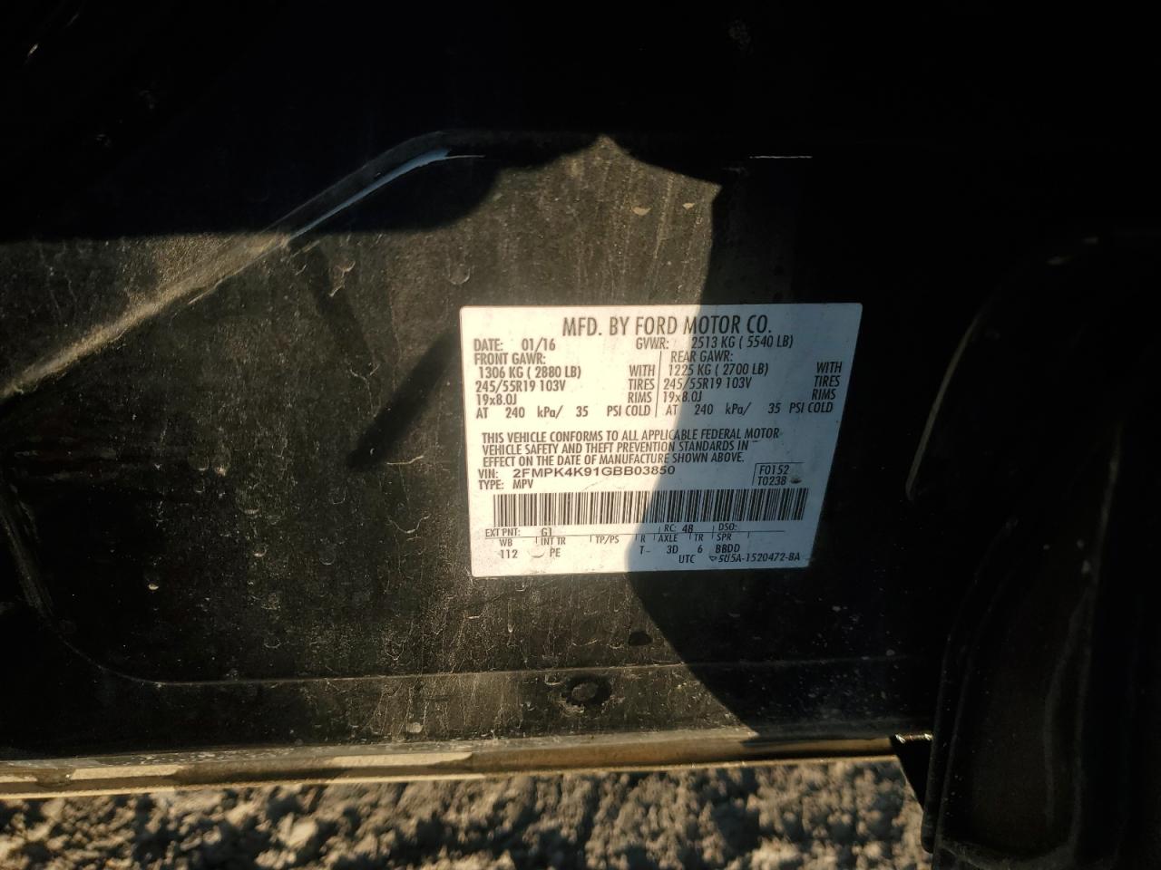 2016 Ford Edge Titanium VIN: 2FMPK4K91GBB03850 Lot: 92281375