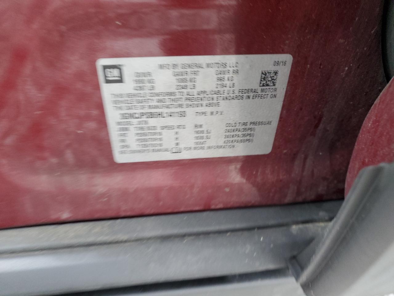 2017 Chevrolet Trax 1Lt VIN: 3GNCJPSB6HL141193 Lot: 93840155