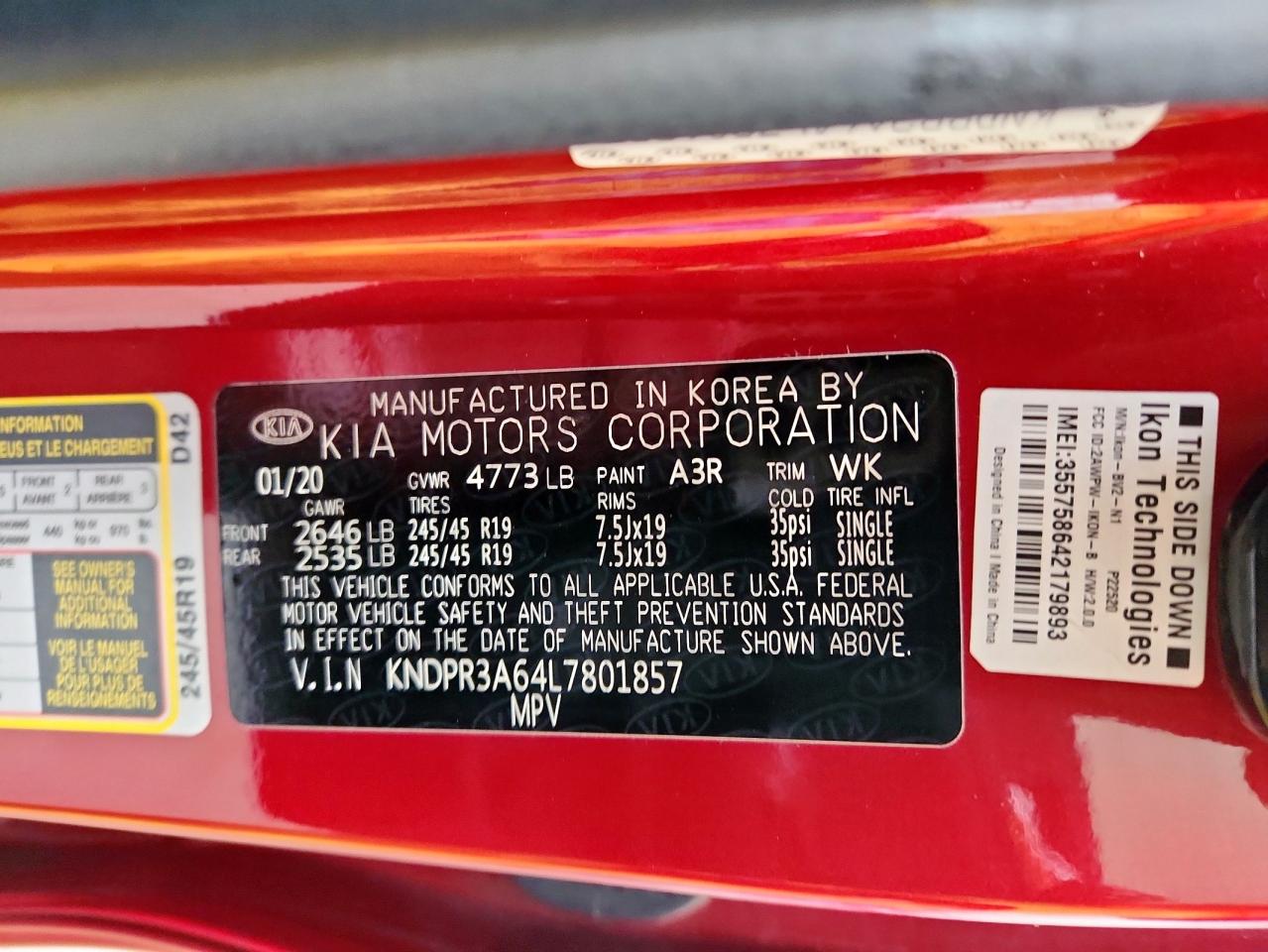 2020 Kia Sportage Sx VIN: KNDPR3A64L7801857 Lot: 93761755