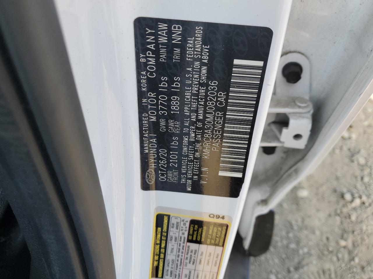 2021 Hyundai Venue Sel VIN: KMHRC8A30MU082036 Lot: 92221995