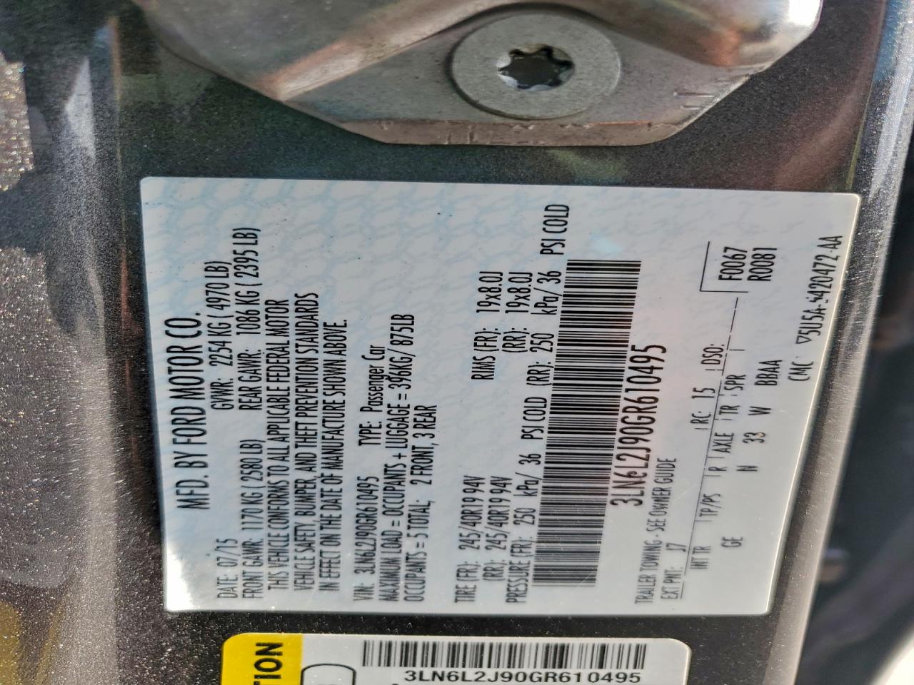 2016 Lincoln Mkz VIN: 3LN6L2J90GR610495 Lot: 94250215