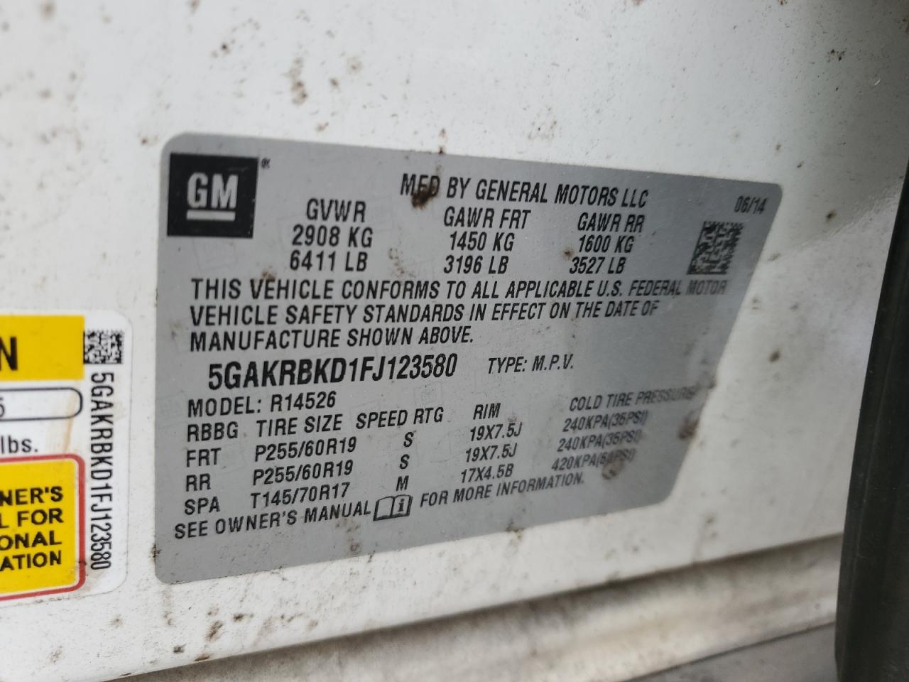 2015 Buick Enclave VIN: 5GAKRBKD1FJ123580 Lot: 91437085