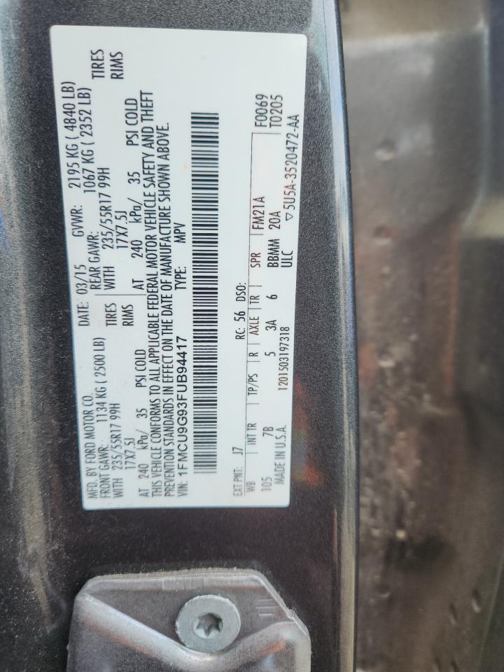 2015 Ford Escape Se VIN: 1FMCU9G93FUB94417 Lot: 93648625